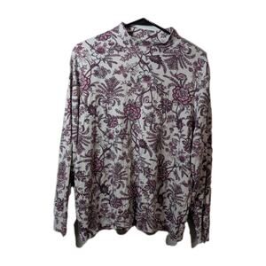 Lands' End Turtleneck Multicolor Floral Long Sleeve 100% Cotton top Women's XL